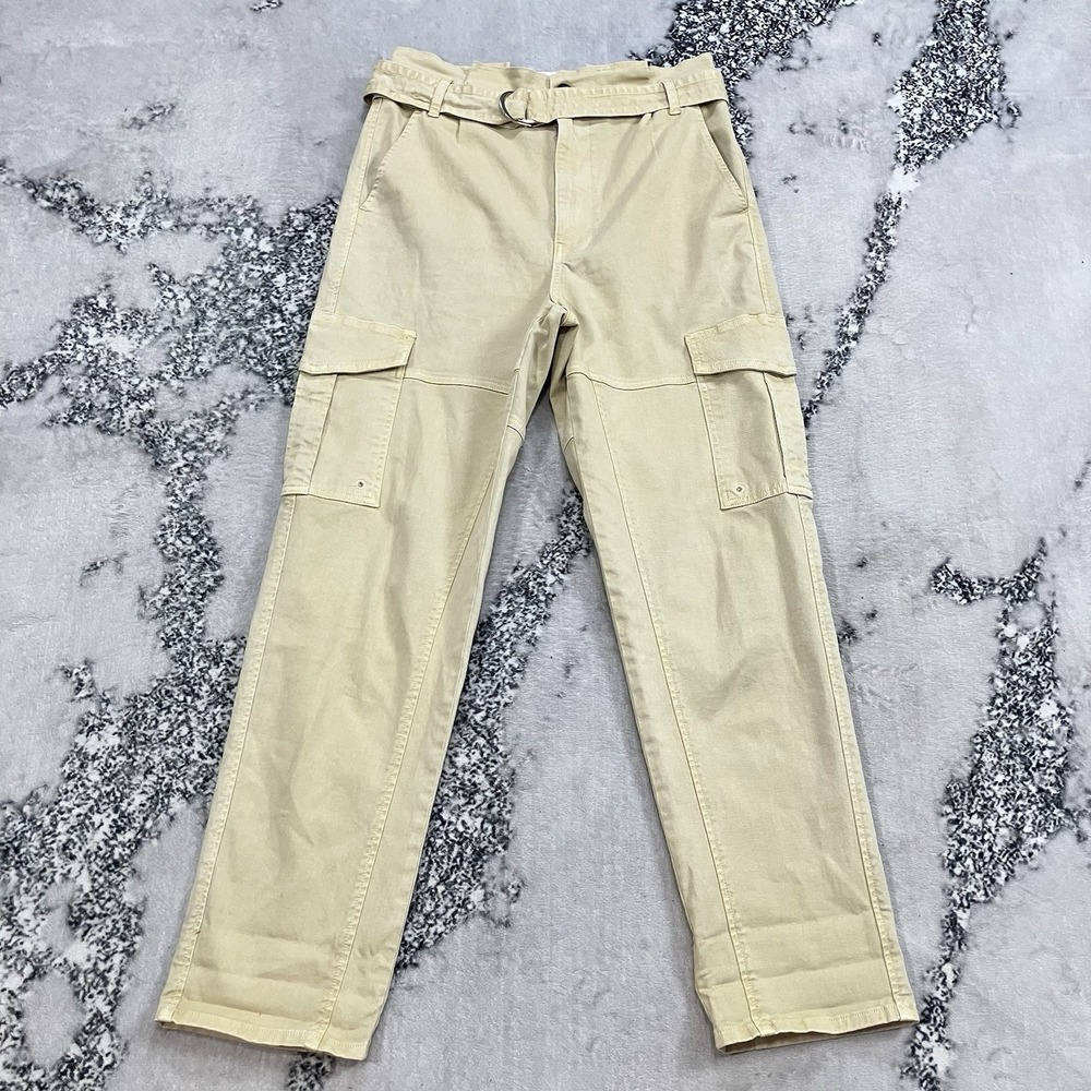 FRAME Belted Cargo Pants Womens Size 27 Beige High Rise Utility‎ Straight Leg